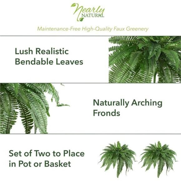 Set of 2 Large Hanging Fake Boston Ferns 48in Lush Greenery Home Decor - Picture 5 of 7